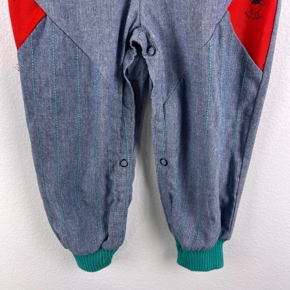 VINTAGE 80? Disney Winnie The Pooh Blue Red Bib Overalls Made in USA Baby 18-24M - Picture 6 of 14